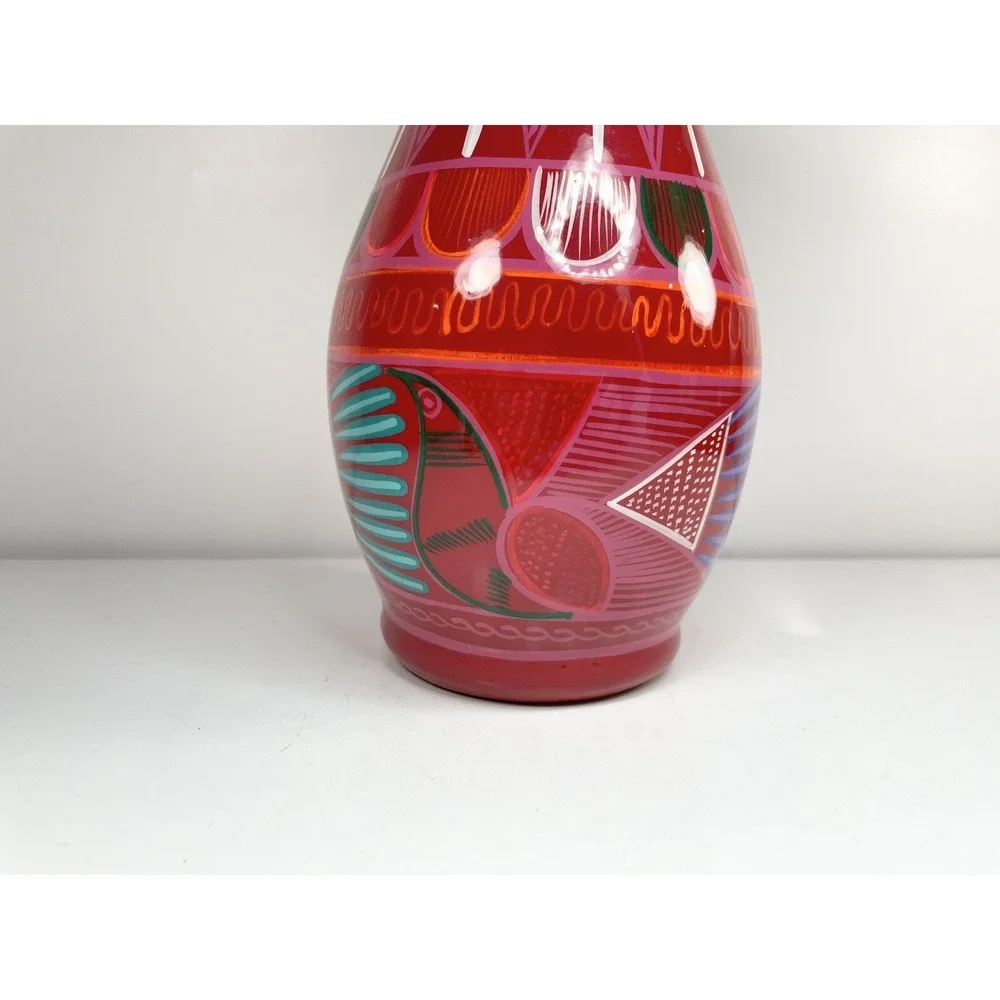 mexican‎ pottery Colorful Bird Vase Red 8